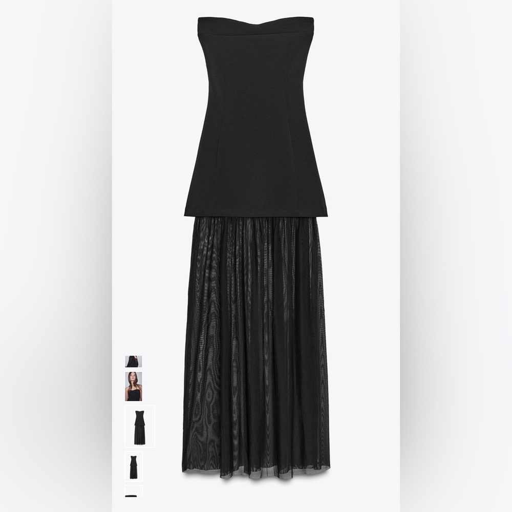 Zara Elegant Black Strapless Dress L